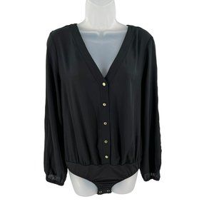 Bold Elements Black V-Neck Buttondown Bodysuit Black Size Small